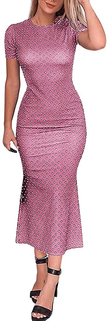 Price:$5.88    Women's Short Sleeve Bodycon Dress Sexy Elegant Dot Print Cocktail Party Mermaid Midi Pencil Dress Knee Length  Clothing