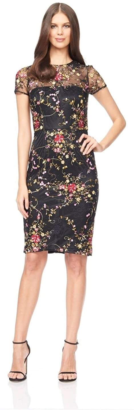 Price:$650.00    David Meister Women's Short Sleeve Cocktail Dress 10 Black/Pink  Clothing