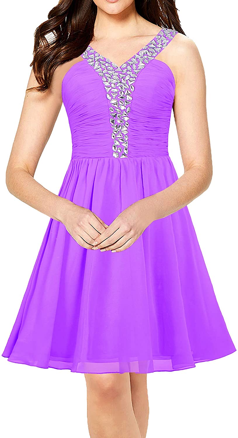 Price:$39.99    ANTS Women's Straps V Neck Short Evening Dress Chiffon Prom Gown  Clothing