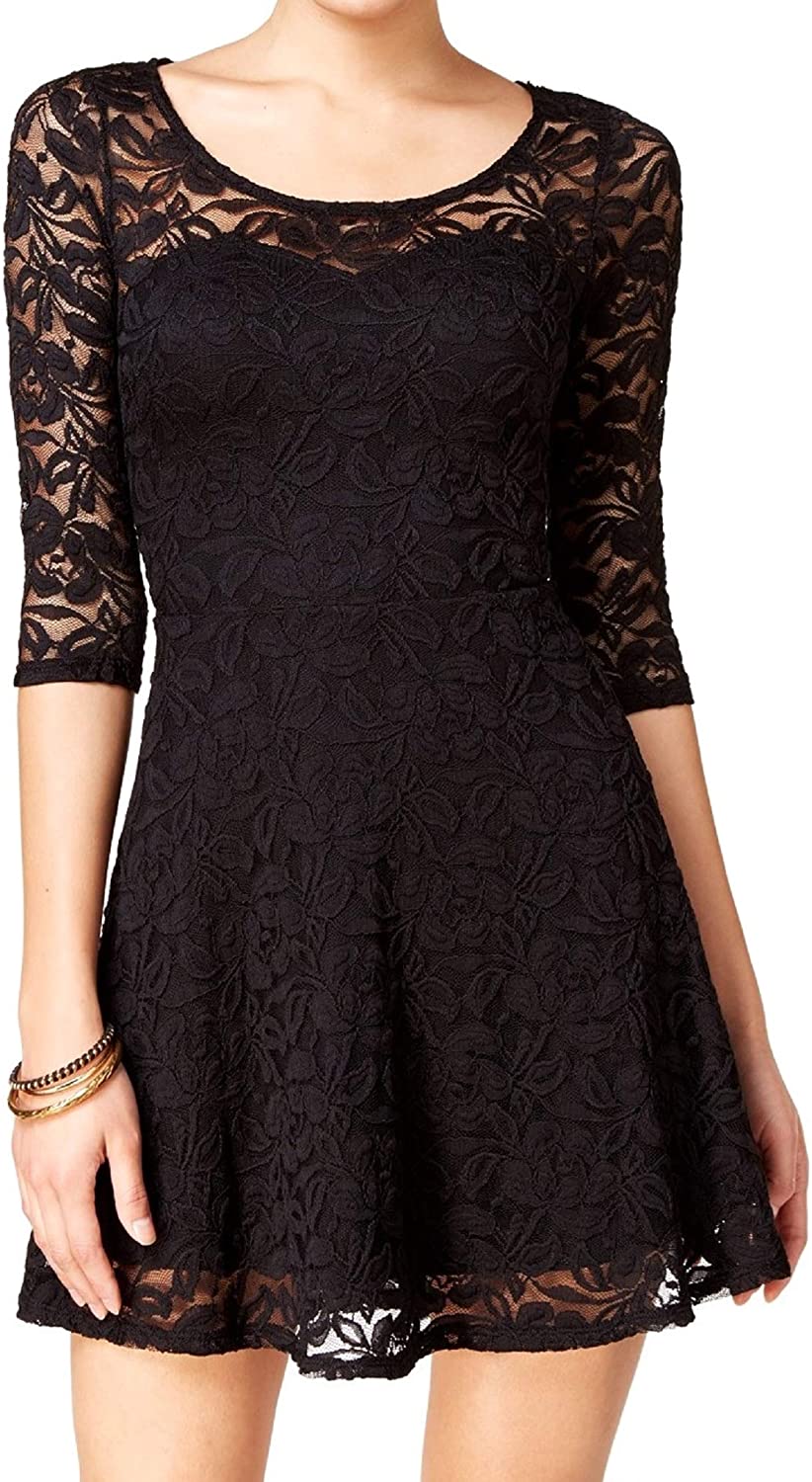 Price:$0.00    Material Girl Women's Lace Skater Dress Medium Caviar Black  Clothing