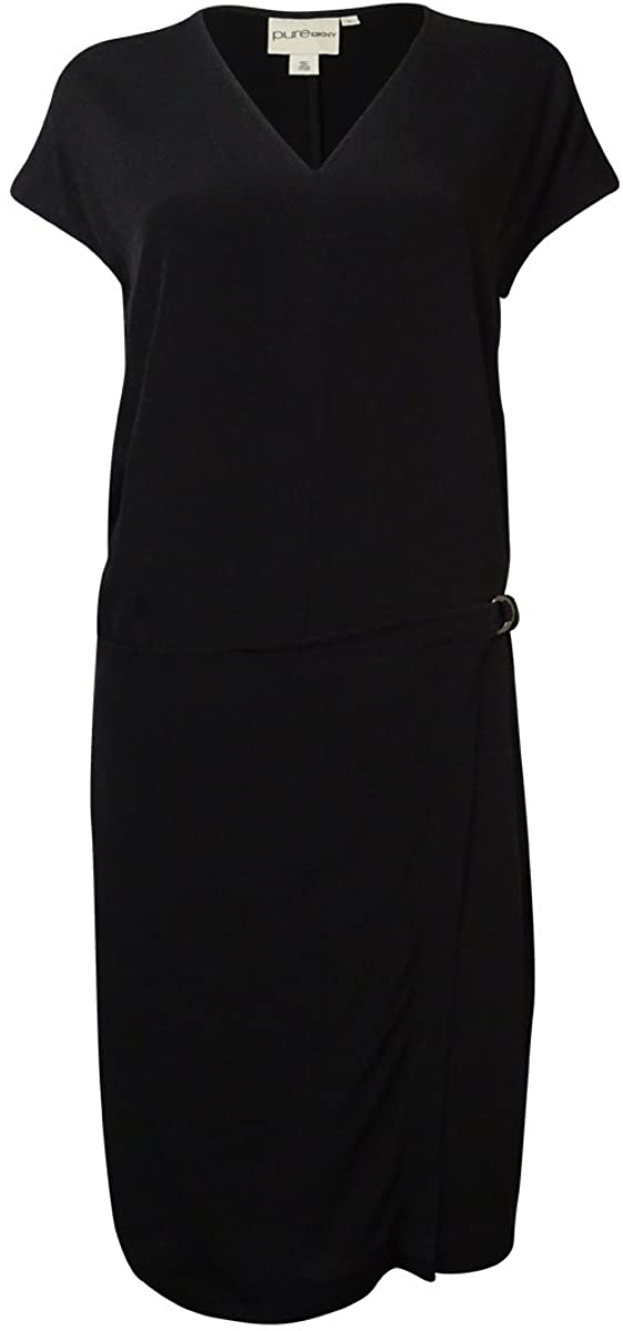 Price:$39.99 Pure DKNY Women's V-Neck Wrapped-Front Crepe Jersey Dress (P, Black) at Amazon Women’s Clothing store