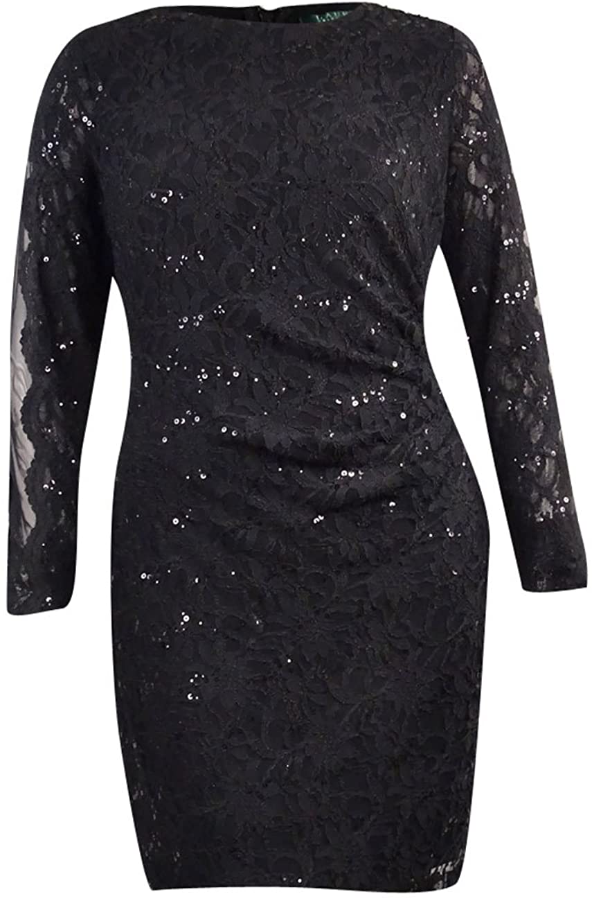 Price:$39.97 LAUREN RALPH LAUREN Women's Sequined Lace Dress (2, Black Sequin) at Amazon Women’s Clothing store