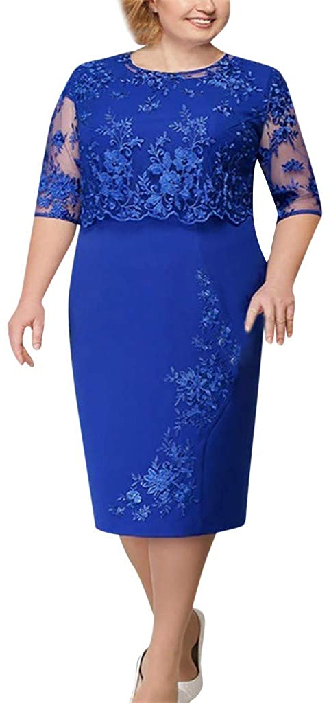Price:$12.34    iLOOSKR Double Dress Dress! Women's Plus Size Lace Short-Sleeved T-Shirt Cocktail Skirt  Clothing