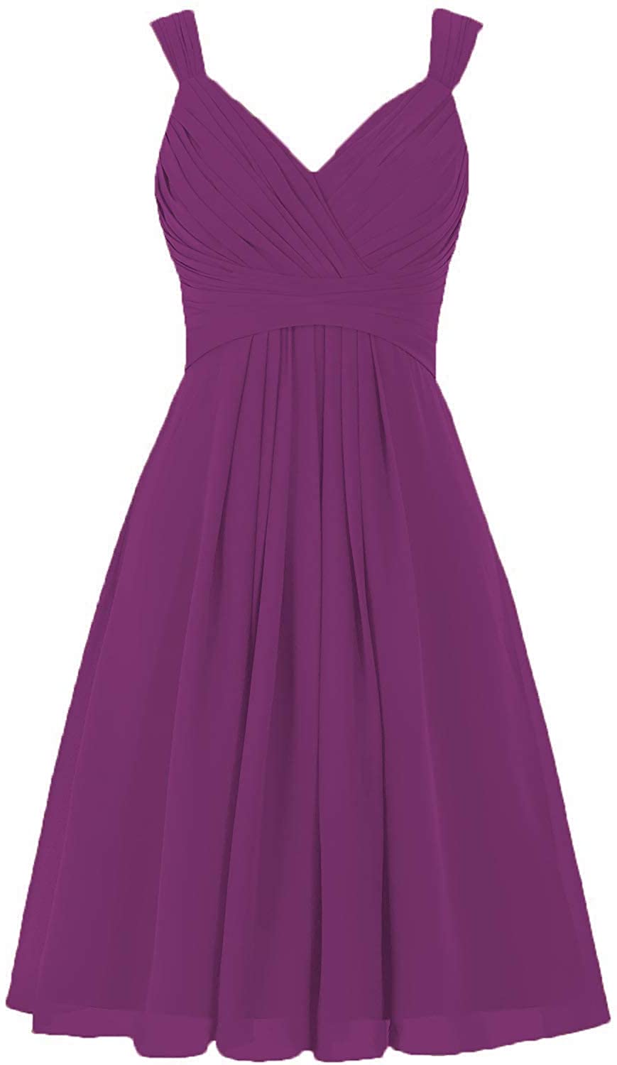 Price:$54.99    Raspberry Wedding Bridesmaid Dresses Short Knee Length V-Neck A Line Fit Flare Chiffon Cocktail Party Dress for Women  Clothing