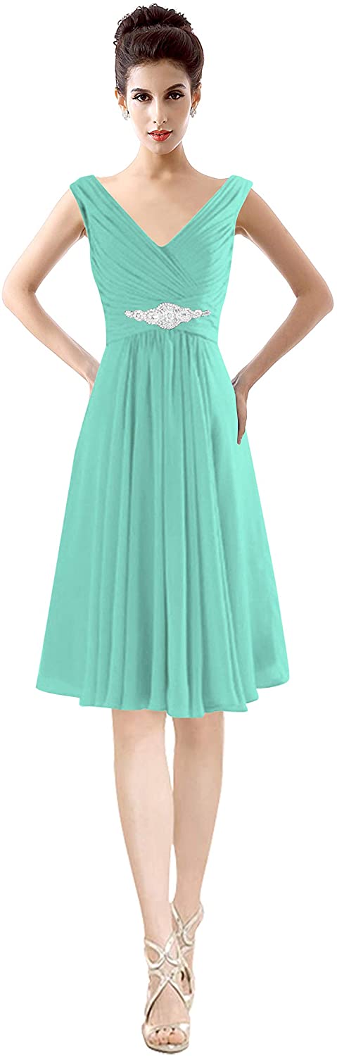 Price:$15.99    VaniaDress Women V-Neck Chiffon Short Bridesmaid Dress Prom Party Gowns V194LF  Clothing