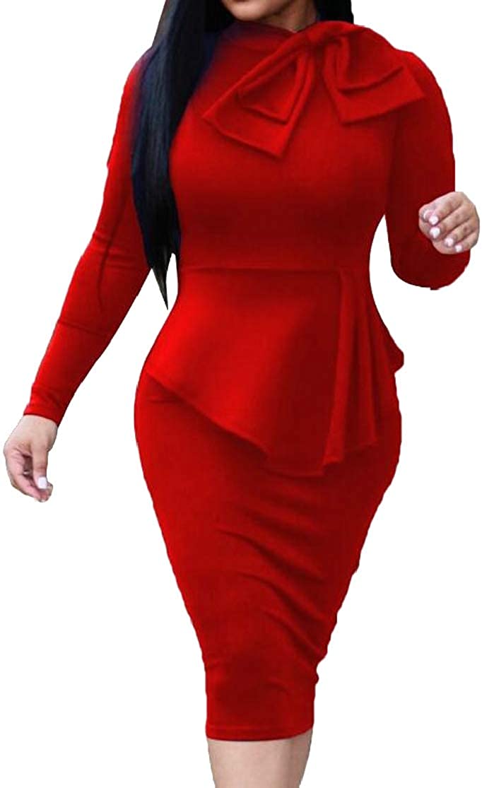Price:$14.19 Cromoncent Womens Vogue Slim Long-Sleeve Ruffles Bodycon Clubs Dress at Amazon Women’s Clothing store