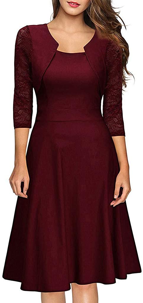 Price:$23.56 Women's Vintage Princess Floral Lace Cocktail Patchwork Party Aline Swing Dress at Amazon Women’s Clothing store