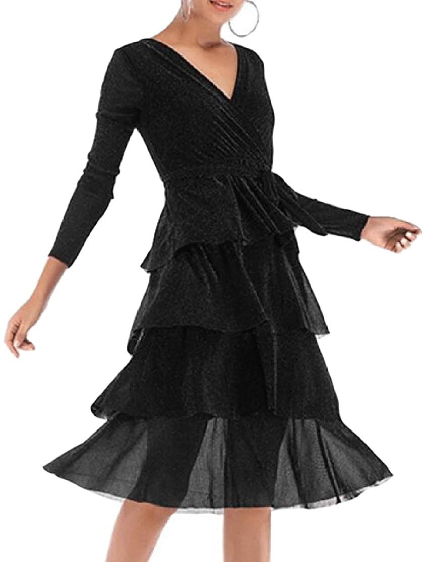 Price:$18.43 Cromoncent Womens Peplum Slim Belted Long Sleeve Cake V-Neck Dresses at Amazon Women’s Clothing store