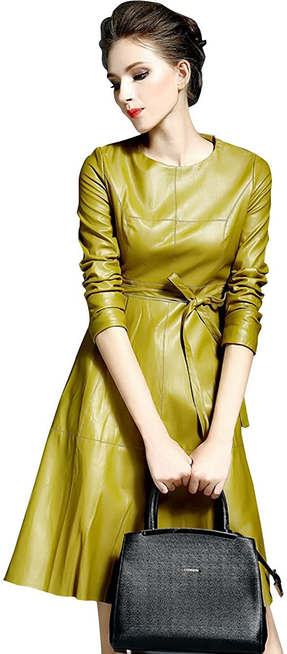 Price:$99.00    Five Cats Women's Faux Leather Long Sleeve Fit-and-Flare Cocktail Midi Dress  Clothing