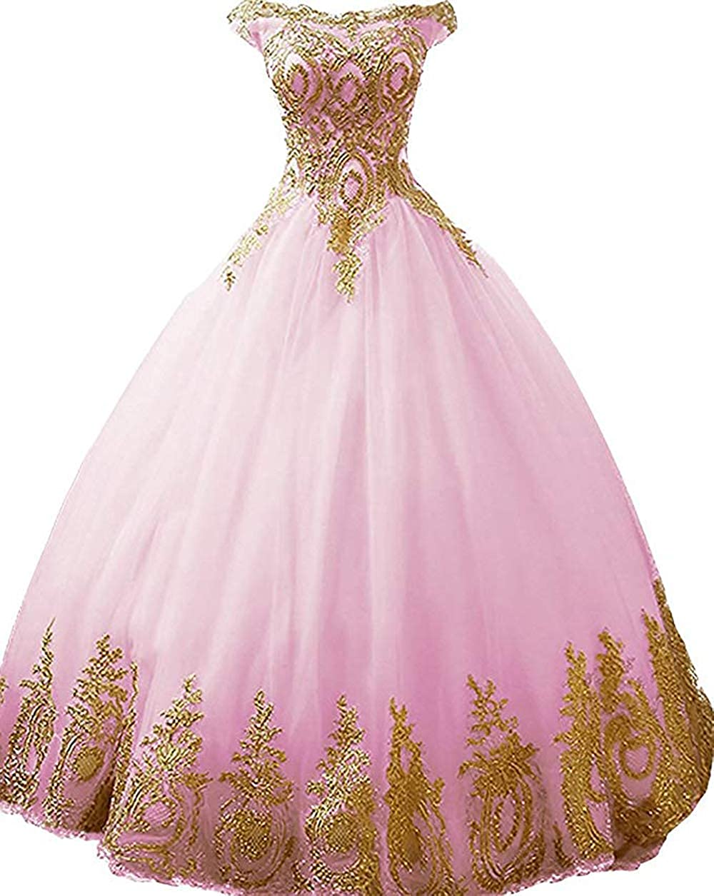 Price:$65.99 inmagicdress Women's Ball Gowns Gold Lace Appplique Dress at Amazon Women’s Clothing store
