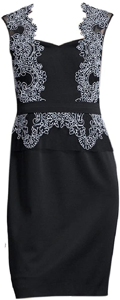 Price:$49.99 Aidan Mattox Black Lace Embroidered Cap Sleeve Sheath Dress (4) at Amazon Women’s Clothing store