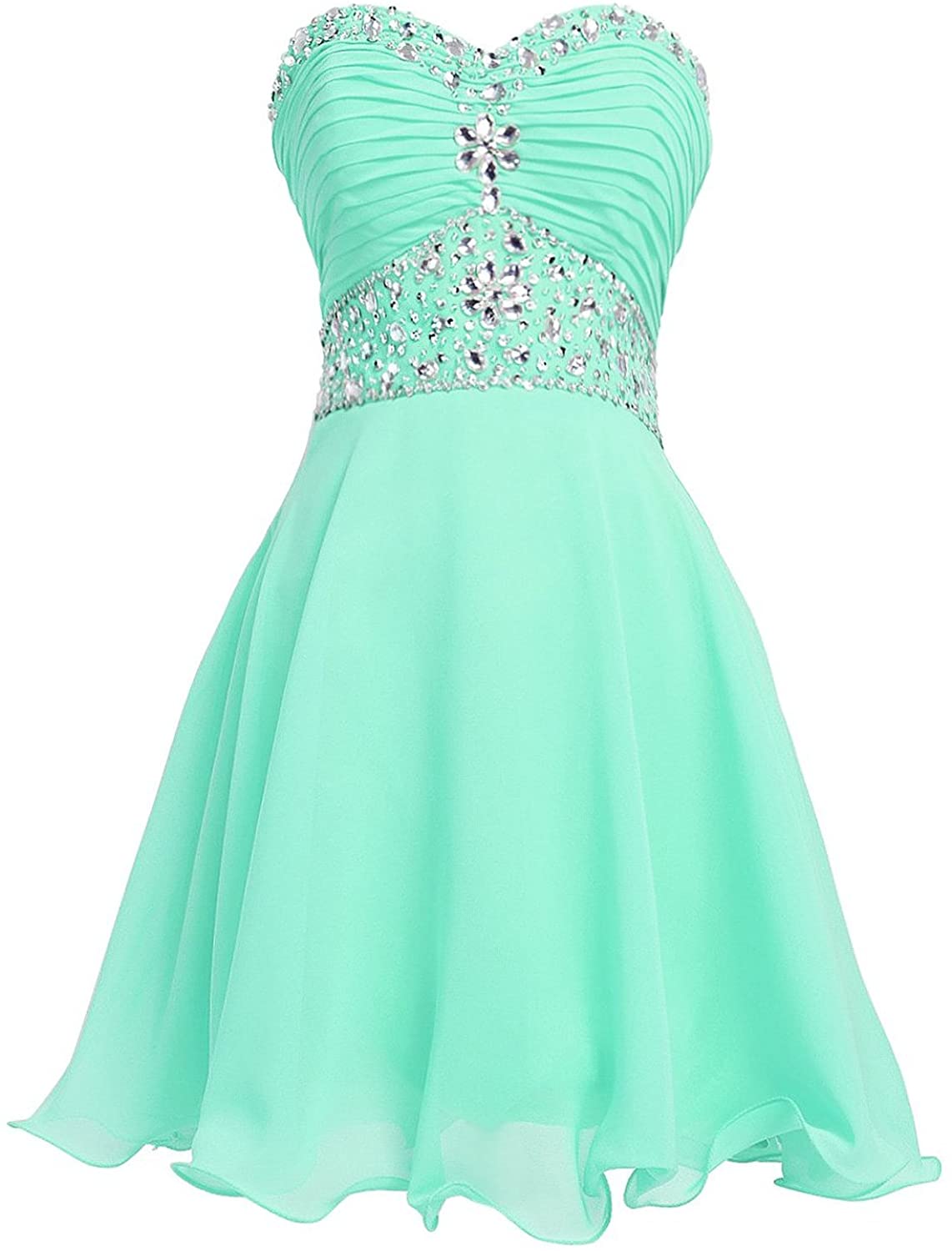 Price:$49.80    DianSheng Women's Short Chiffon Beaded Homeoming Dresse Graduation Gown  Clothing