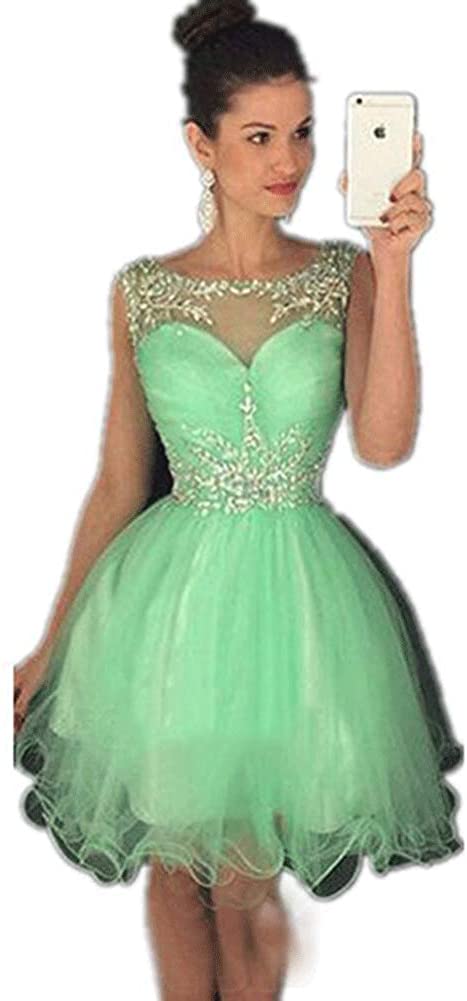 Price:$0.00    CG Women's A-Line/Princess Jewel Neck Short/Mini Prom Dress with Beading I821CB18  Clothing