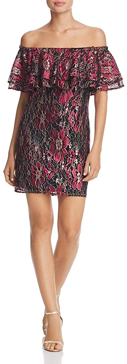 Price:$7.99 WAYF Cullen Women's Metallic Floral Lace Off The Shoulder Mini Dress at Amazon Women’s Clothing store