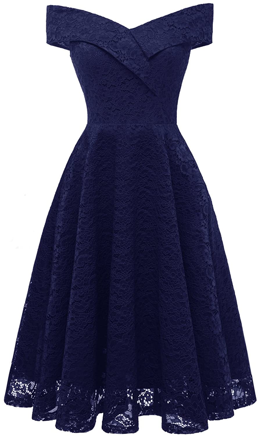 Price:$36.99 BADI NA Vintage Princess Floral Lace Cocktail Party Off Shoulder Dress Aline Swing Dresses at Amazon Women’s Clothing store