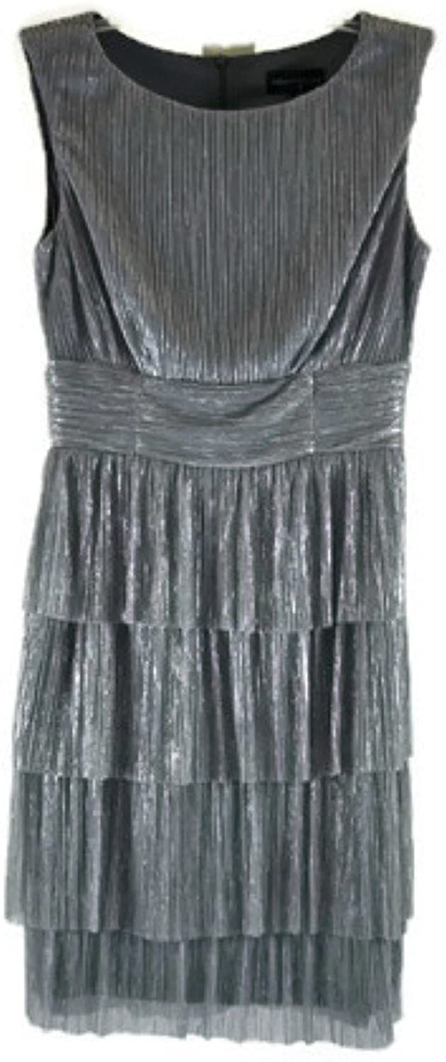Price:$69.50    Connected Dress, Sleeveless Silver Sparkle Tiered A-Line, Grey 6  Clothing