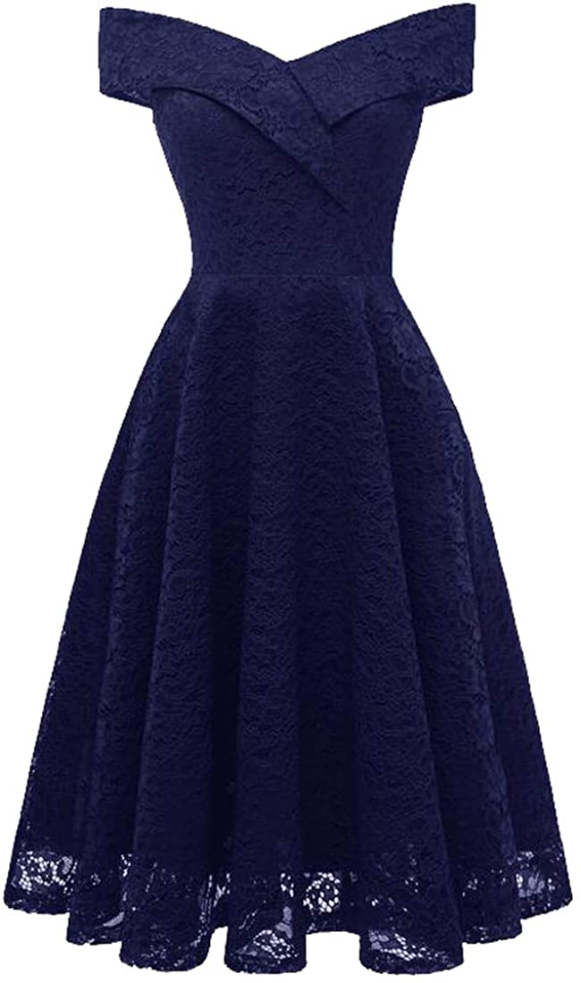 Price:$15.61 Jotebriyo Women's Sexy Lace Flare Off The Shoulder Pleated Cocktail Party Midi Dress at Amazon Women’s Clothing store