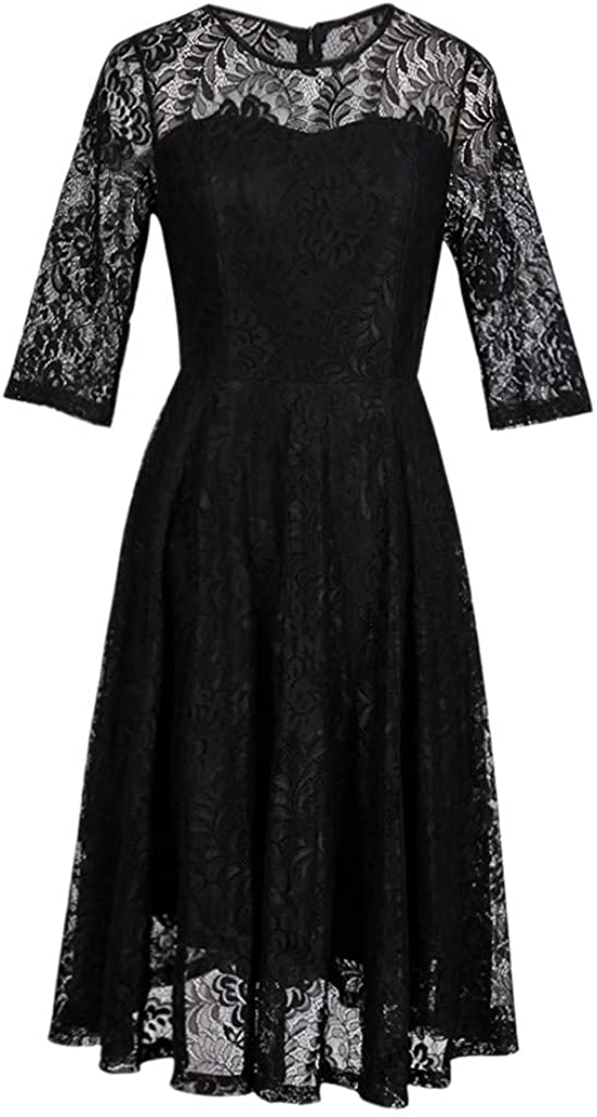 Price:$15.40 Doublelift Women's Vintage Floral Lace Crew Neck Party Wedding Cocktail Formal Swing Dress at Amazon Women’s Clothing store