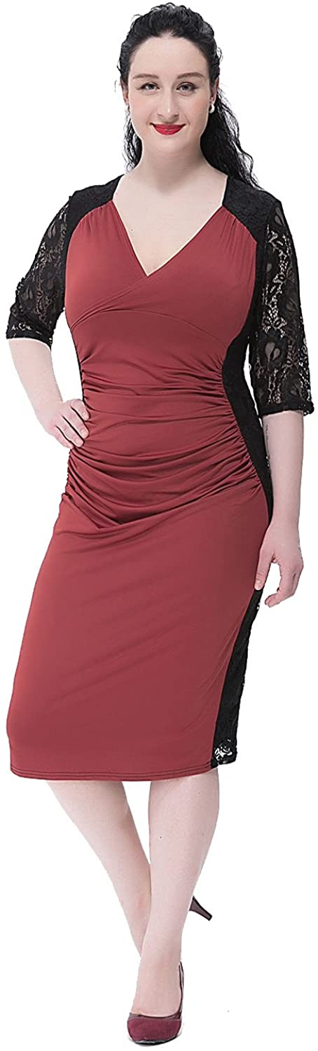 Price:$44.00    Preferhouse Women's Short Lace Formal Dress Sleeve Ruched Plus Size  Clothing