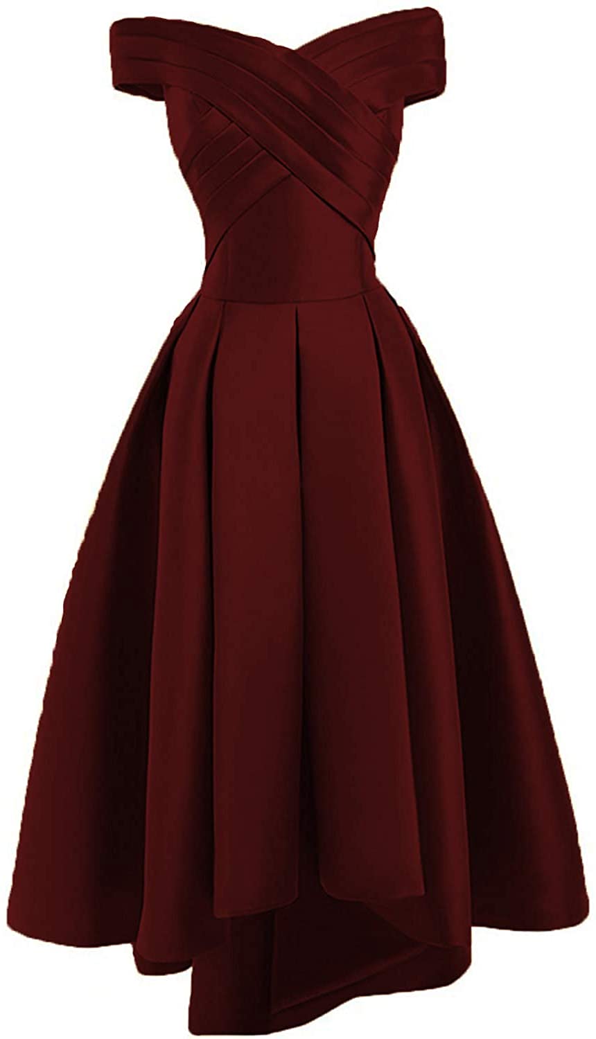 Price:$95.00    Yuxin Women's Off Gold Satin Prom Dress Long Plus Size High Low Dress 2 Burgundy  Clothing