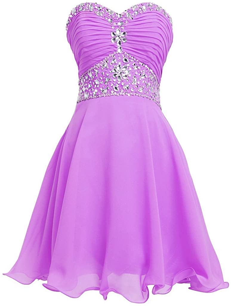 Price:$158.00    Elinadrs Short Sweetheart Rhinestones Strapless Prom Chiffon Homecoming Dress  Clothing
