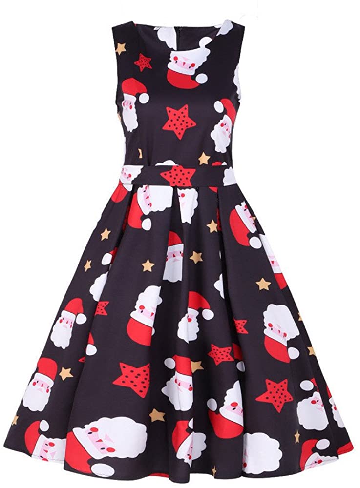 Price:$8.26 OUBAO Women's Slim Dress Party Evening Swing Dress Womens Vintage Santa Christmas 1950s Retro Xmas Evening Prom Swing Dress at Amazon Women’s Clothing store