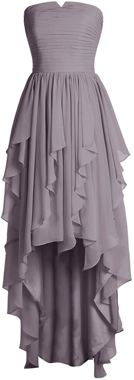 Price:$75.99 BeryLove Women's Strapless Ruffles Hi Low Chiffon Bridesmaid Party Dress at Amazon Women’s Clothing store