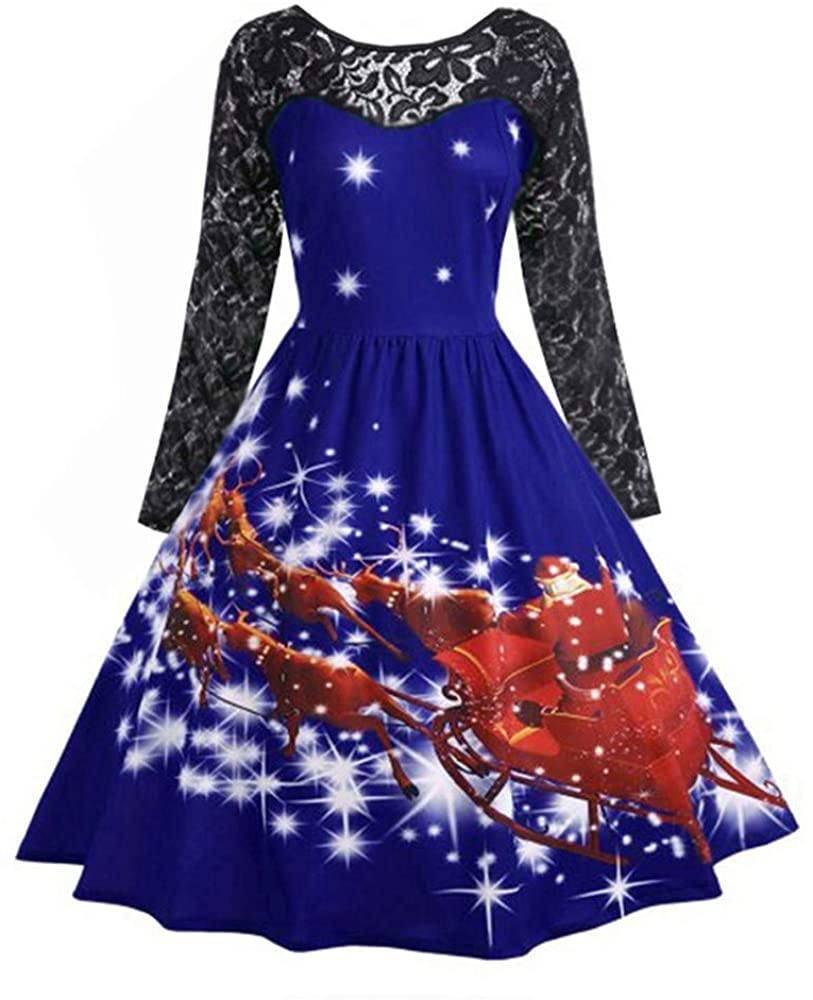 Price:$12.57 PASATO 2018 Women's Fashion Lace Long Sleeve Print Christmas Party Swing Dress Cearance at Amazon Women’s Clothing store