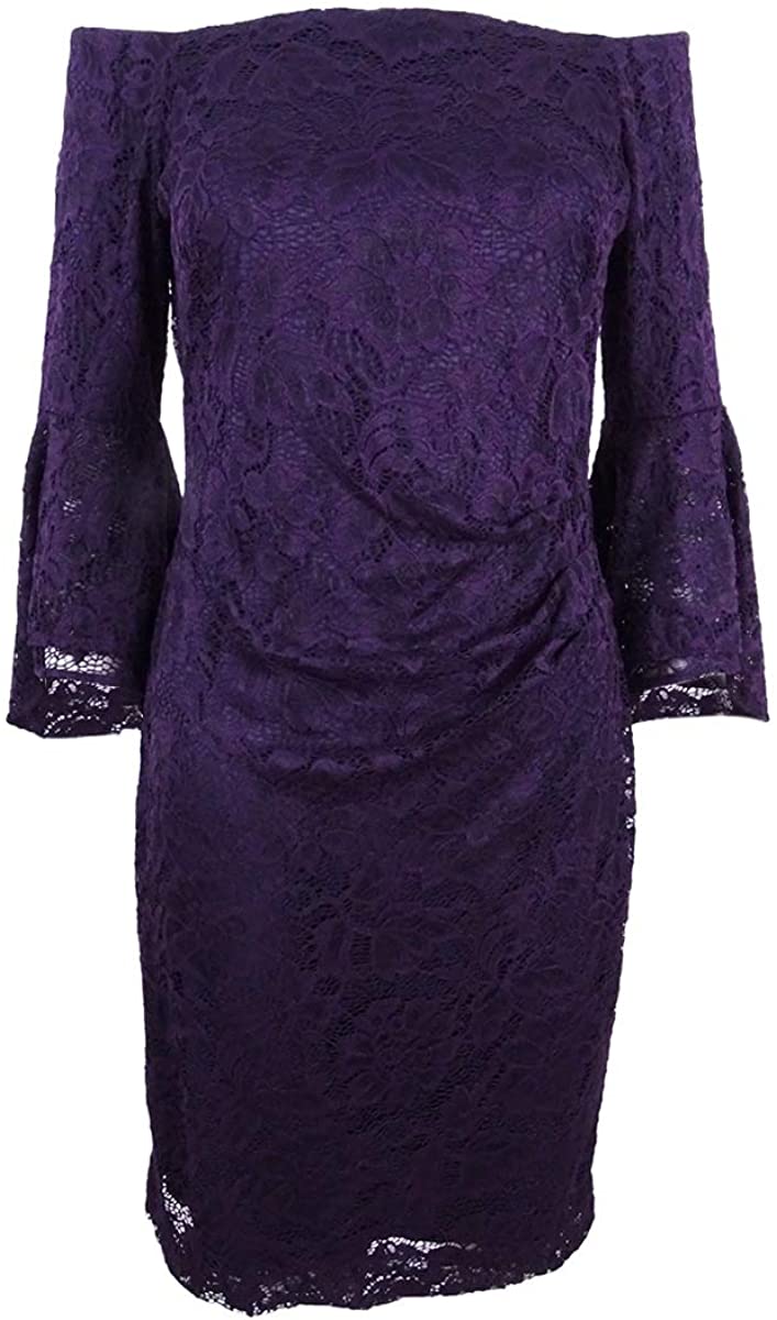 Price:$79.98    Lauren by Ralph Lauren Women's Petite Off-The-Shoulder Lace Dress (12P, Purple)  Clothing