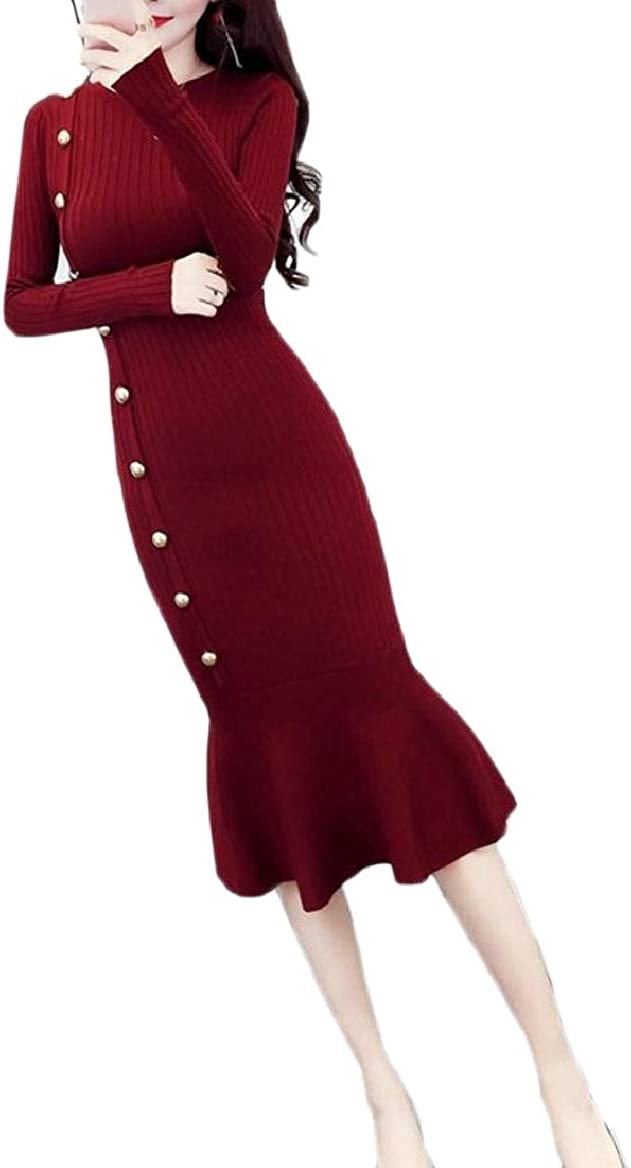 Price:$13.10 RRINSINS Women's Fashion Long Sleeve Bodyon Mermaid Slim Fit Knit Sweater Dress Wine Red OS at Amazon Women’s Clothing store
