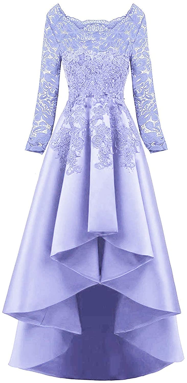 Price:$54.90    HelloLadyBridal Women's Hi-Lo Lace S Prom Dresses Satin Evening Party Gowns  Clothing