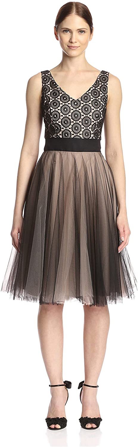 Price:$640.00    Nha Khanh Women's Rae V-Neck Layered Tulle Dress, Black/Nude, 4  Clothing
