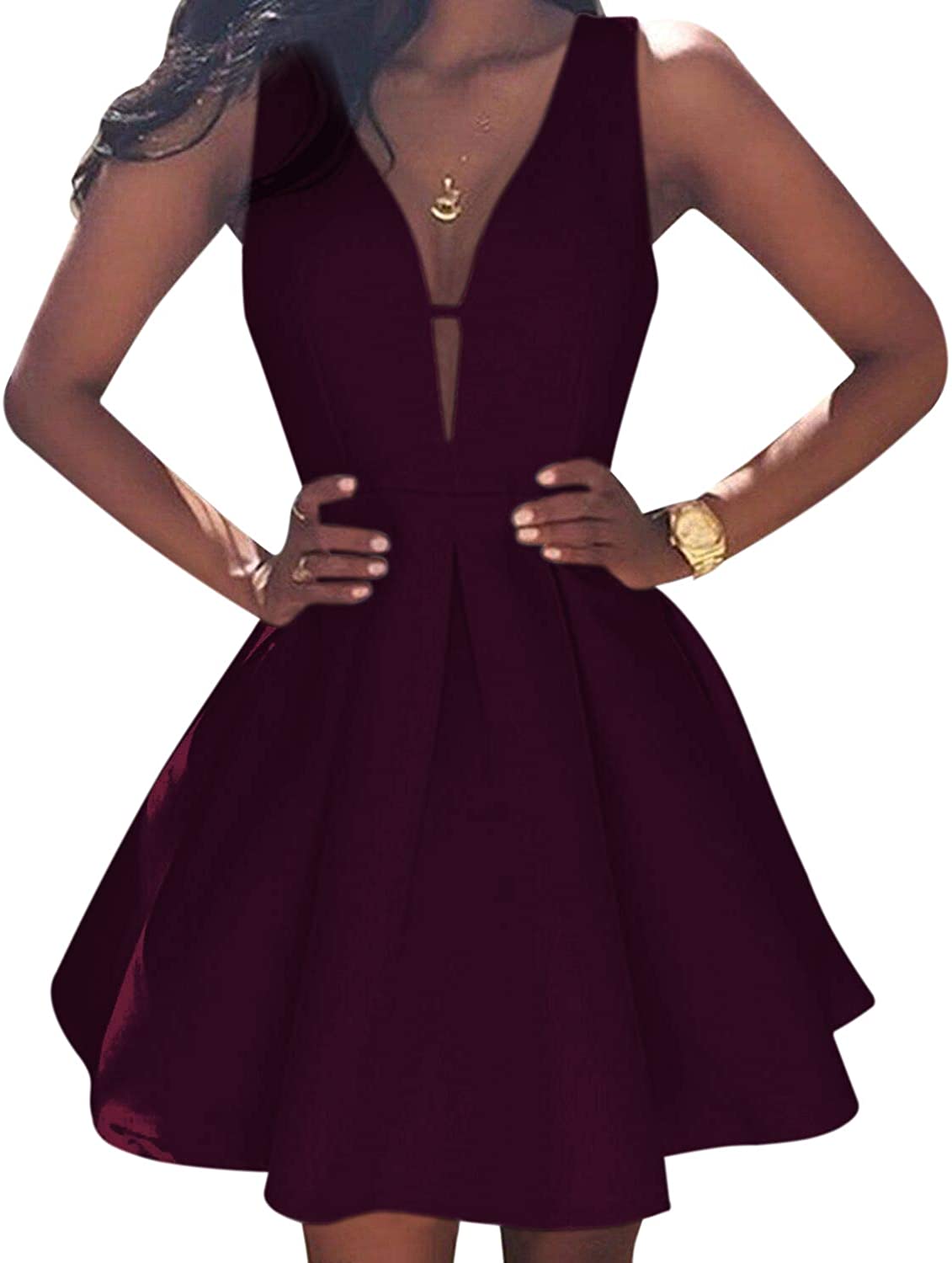 Price:$64.00    VinBridal Simple Little Homecoming Dress Short Sleeveless Ball Gown Prom Dresses Plum 14  Clothing