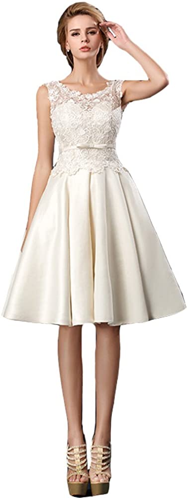 Price:$99.99    Kivary Sheer Knee Length Lace A Line Short Prom Cocktail Bridal Reception Dresses  Clothing