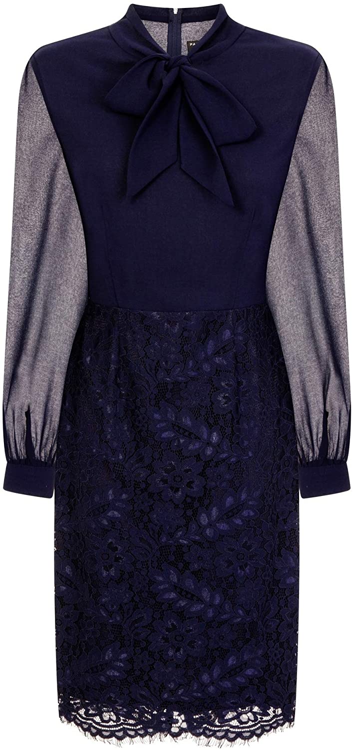 Price:$34.20 Paper Dolls Womens/Ladies Vale Pussybow Lace Skirt Dress (4 US) (Navy) at Amazon Women’s Clothing store