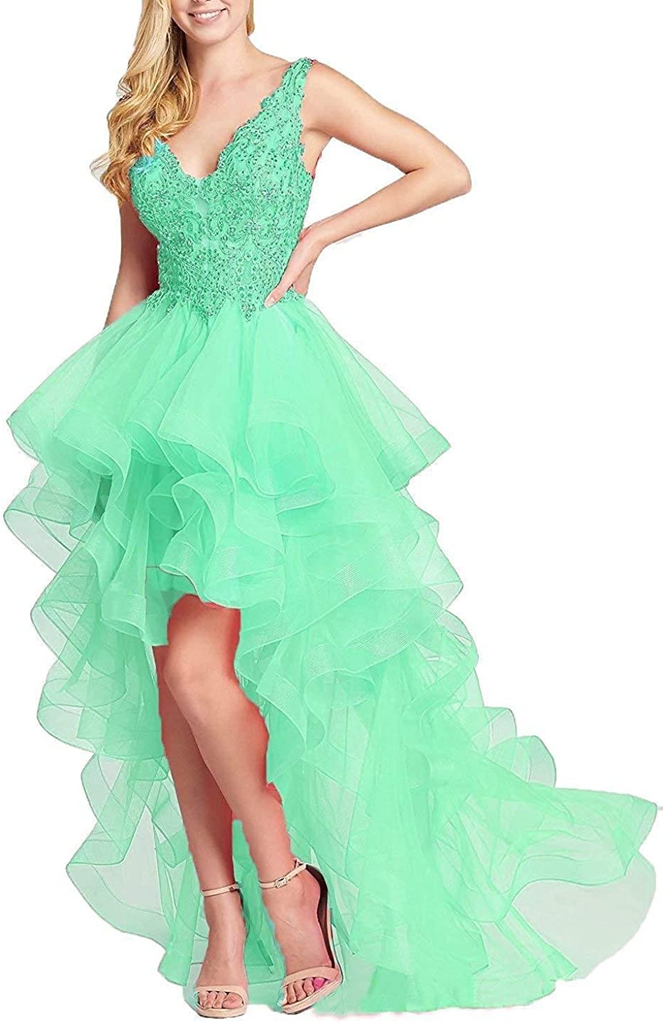 Price:$89.00    Aurora Bridal Women's Tulle High Low Prom Evening Gowns A008 2 Mint  Clothing