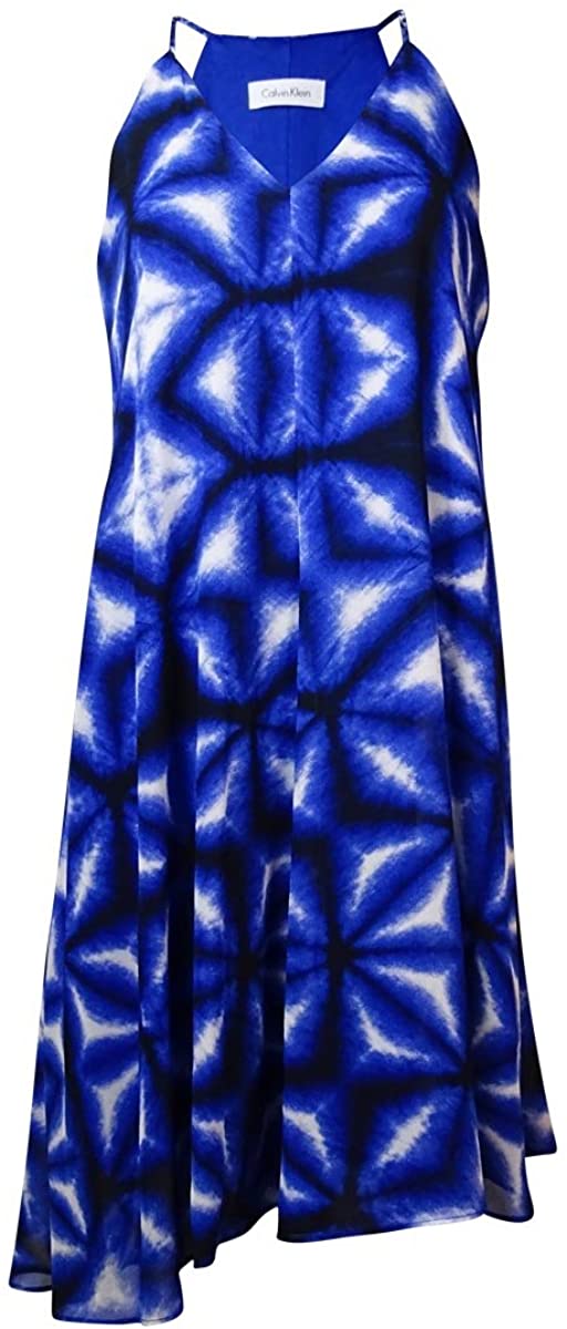 Price:$21.95    Calvin Klein Women's Printed V-Neck Chiffon Sheath Dress Blue 4  Clothing