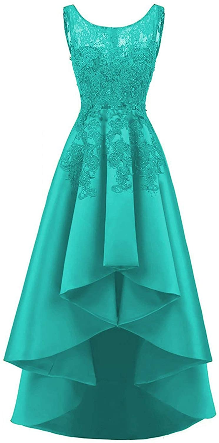 Price:$54.90    HelloLadyBridal Women's Hi-Lo Lace S Prom Dresses Satin Evening Party Gowns  Clothing