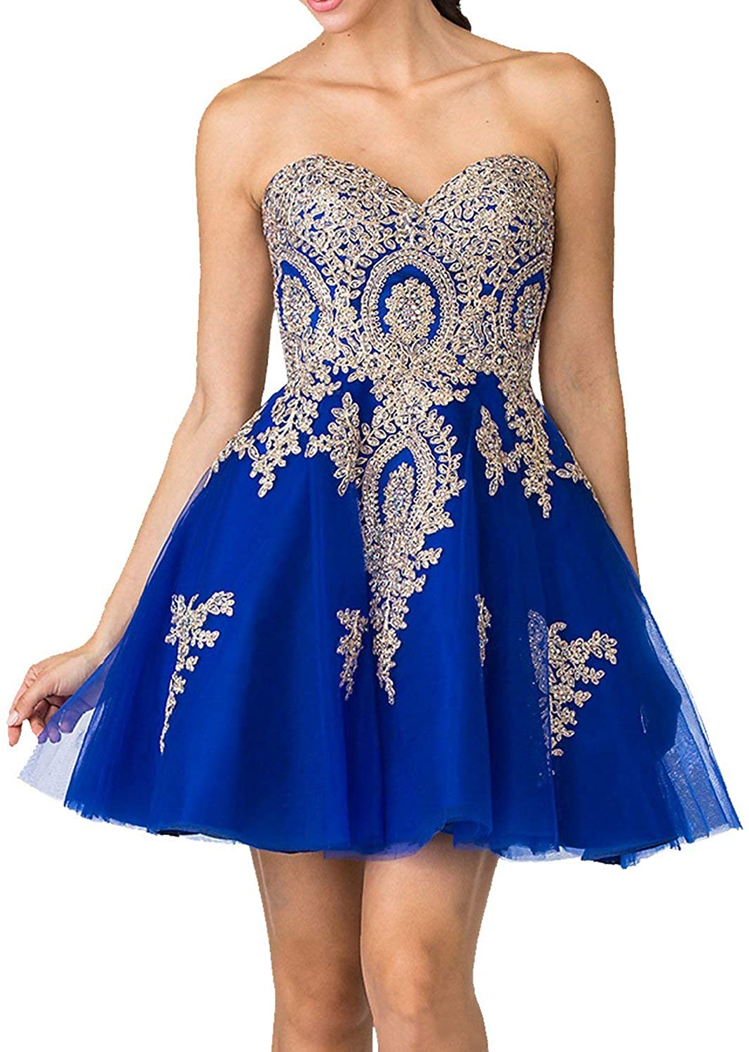 Price:$79.99    Scarisee Women Sweetheart Lace Appliques Homecoming Prom Party Dresses ShortSA61  Clothing