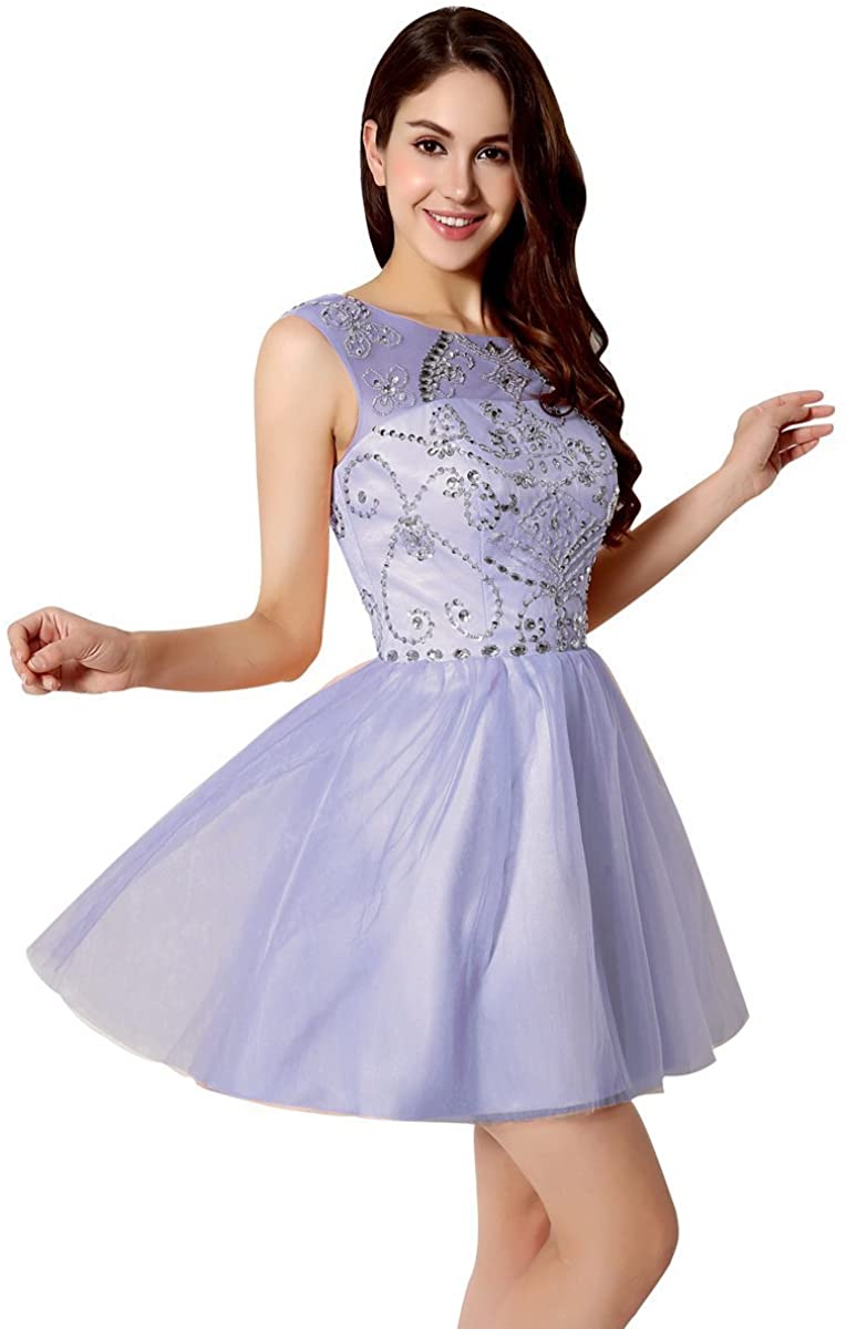 Price:$0.00    Belle House Short A Line Prom Gown Sheer Neck Homecoming Dresses HSD133  Clothing