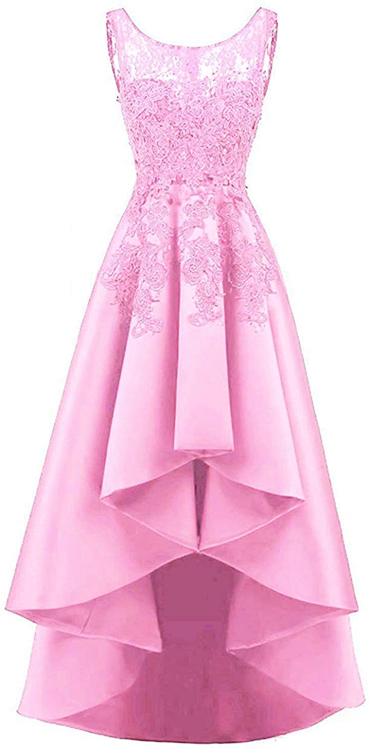 Price:$54.90    HelloLadyBridal Women's Hi-Lo Lace S Prom Dresses Satin Evening Party Gowns  Clothing