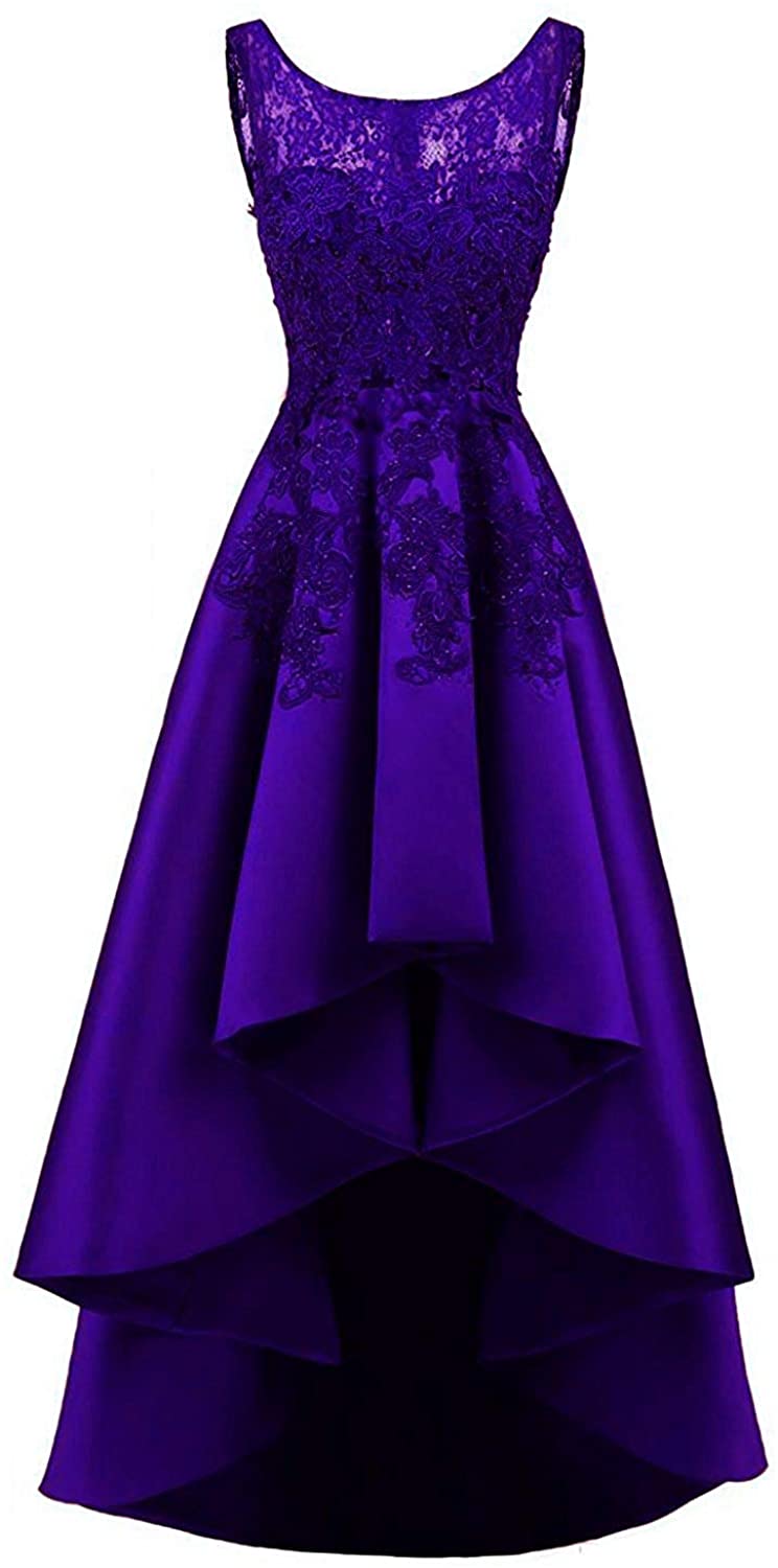 Price:$54.90    HelloLadyBridal Women's Hi-Lo Lace S Prom Dresses Satin Evening Party Gowns  Clothing