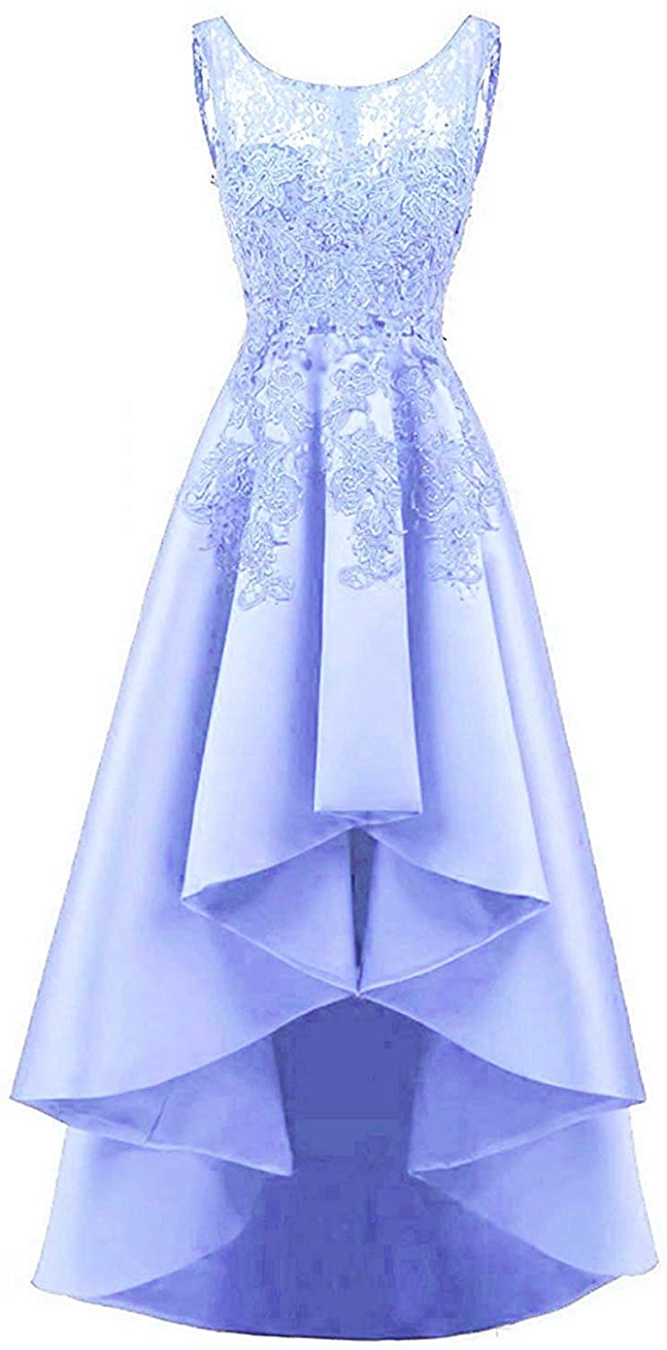 Price:$54.90    HelloLadyBridal Women's Hi-Lo Lace S Prom Dresses Satin Evening Party Gowns  Clothing