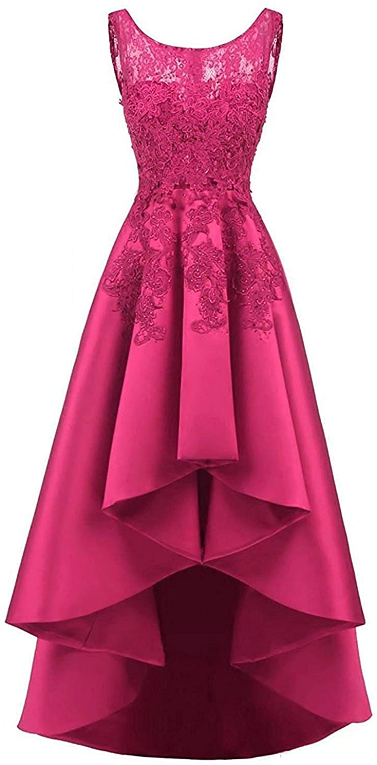 Price:$54.90    HelloLadyBridal Women's Hi-Lo Lace S Prom Dresses Satin Evening Party Gowns  Clothing