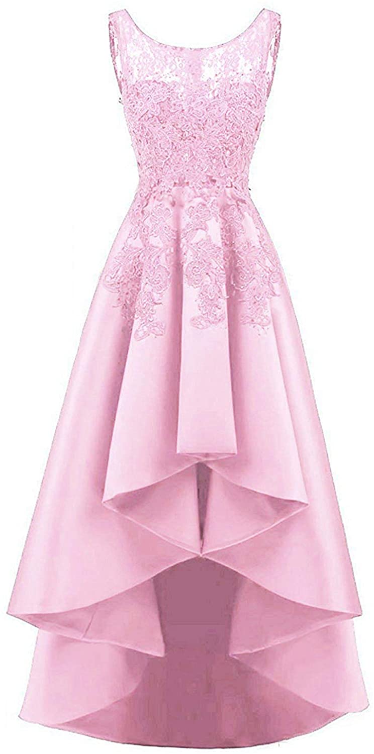 Price:$54.90    HelloLadyBridal Women's Hi-Lo Lace S Prom Dresses Satin Evening Party Gowns  Clothing