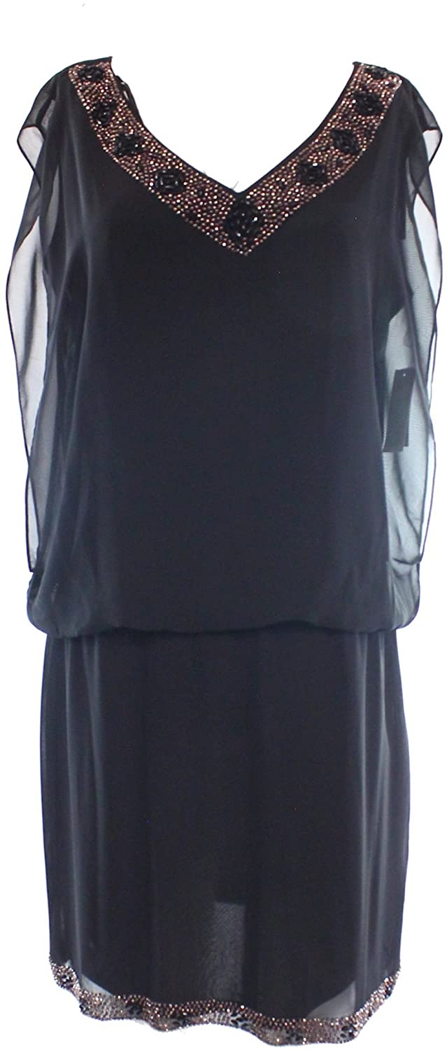 Price:$59.99    SL Fashions Womens Embellished Chiffon Cocktail Dress Black 8  Clothing