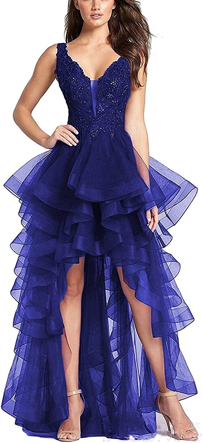 Price:$89.00    Aurora Bridal Women's Tulle High Low Prom Dress Evening Gowns A008 2 Royal Blue  Clothing
