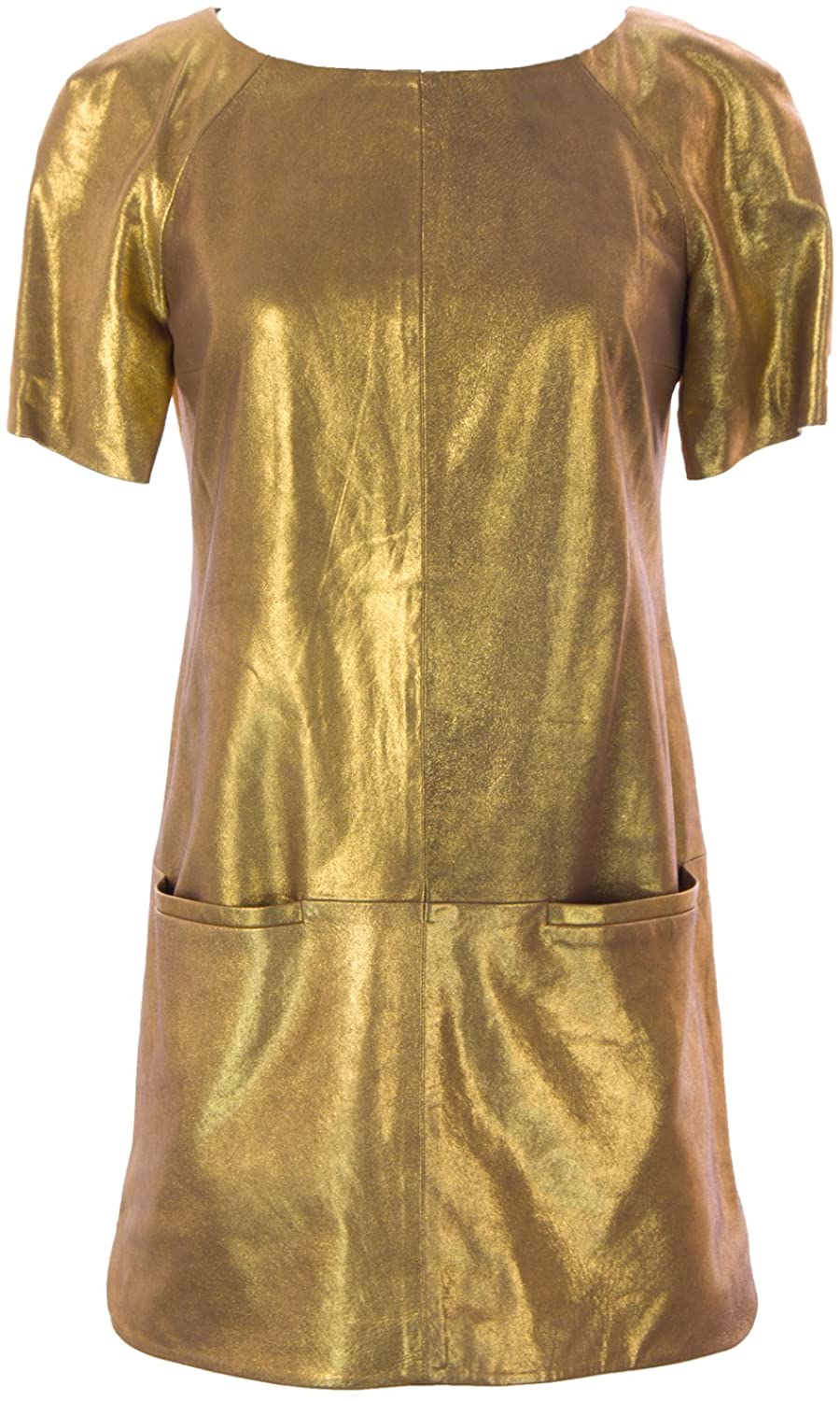 Price:$209.33    Rebecca Minkoff Women's Zip Back Leather Rick Dress Sz 4 Gold  Clothing