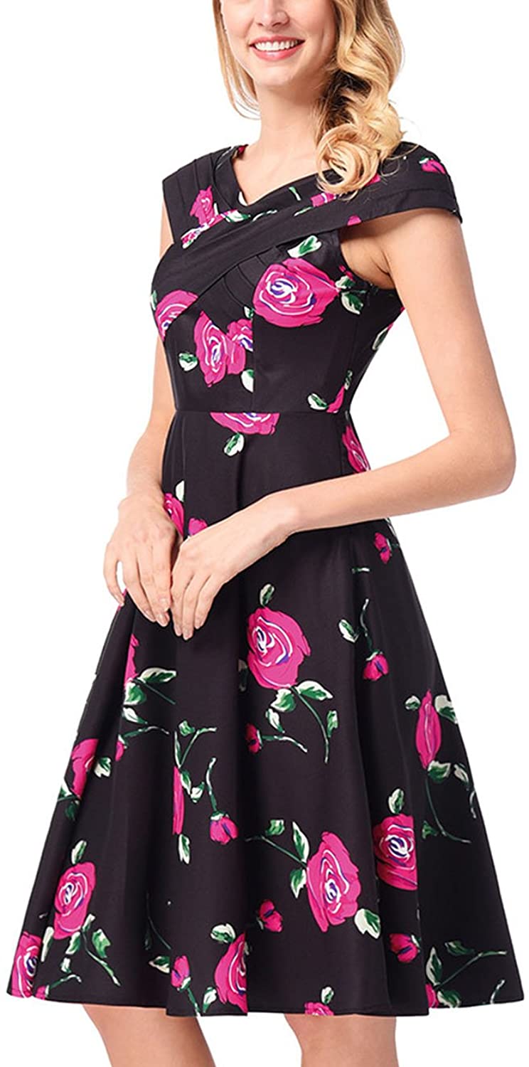 Price:$65.20 2018women's Retro Hepburn Style Single-Breasted Belt Belt Print Dress at Amazon Women’s Clothing store
