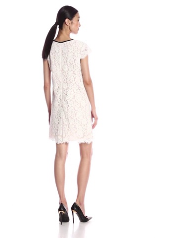 Price:$283.90    ABS Allen Schwartz Women's Lace Shift Dress with Contrast Bow at Neck, Ivory, Small  Clothing